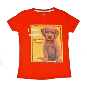 T-shirt oranje met hondje maat 116/122