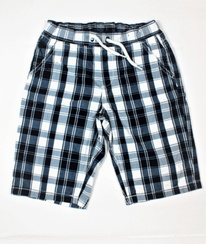 Bermuda donkerblauw en wit geblokt maat 128