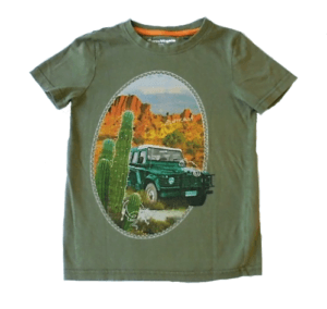 Vogele t-shirt legergroen met jeep maat 128