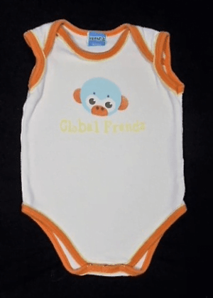 Rompertje wit met blauw en oranje aapje maatje 62/68