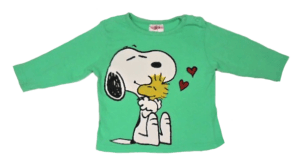 Zeeman baby t-shirtje groen met Snoopy en Woodstock maatje 68