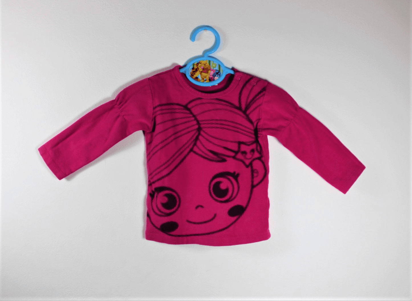 shirtje donker roze met gezichtje maatje 74 gks