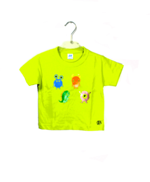 Zomershirtje limegroen met grappige monstertjes maatje 98