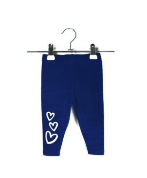 Unieke donkerblauwe legging met 3 witte hartjes maatje 62