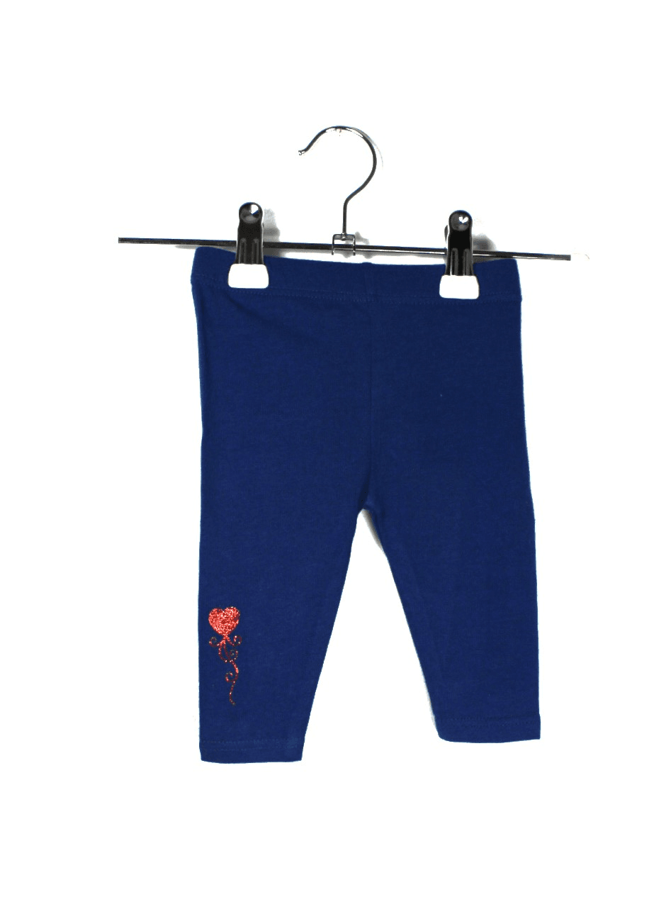 Super mooie donkerblauwe legging met rood glitter hartje maatje 62