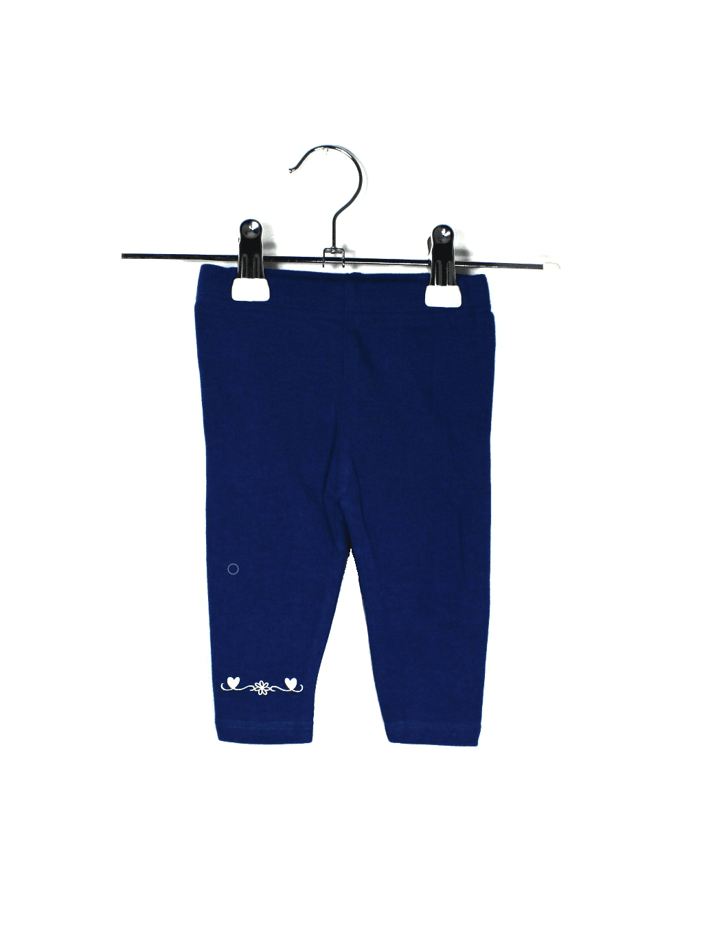 Baby legging donkerblauw met printje van hartjes en een bloem maatje 62