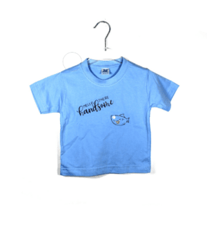Shirtje lichtblauw met tekst: Hello there handsome en haai maatje 86