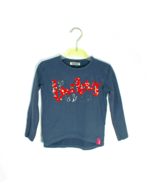 DJDutchJeans shirtje donkerblauw met tekst en pailletten maatje 98