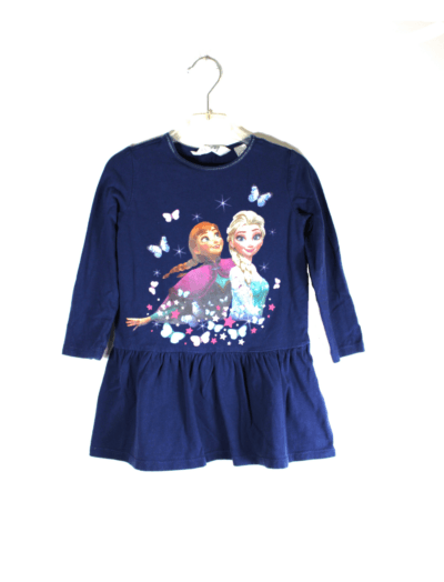 H&M jurkje donkerblauw Frozen met Elsa en Anna maatje 98