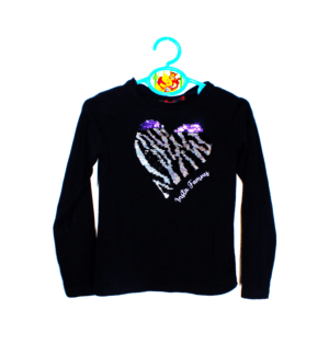 Persival shirt zwart met hartje van pailletten en tekst maatje 104/110