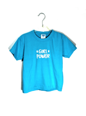 Zomershirt turquoise met UV verkleurende letters Girl Power maat 116