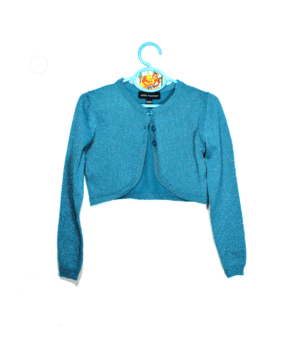 Bolero gebreid groen met glitterdraad en lange mouwen maatje 98/104