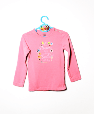 Prenatal shirtje oud roze met bloemetjes en tekst: I love flowers, they make me ... maatje 104