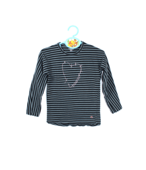 Prenatal shirtje zwart en wit gestreept met roze hartje maatje 98