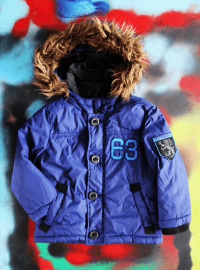 Frendz donkerblauwe winterjas boys met imitatiebont kraag maat 92