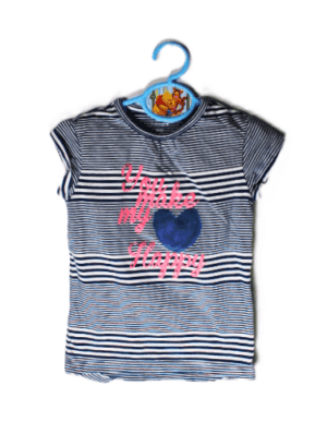 #Prenatal girls shirtje blauw wit gestreept met tekst: You make my heart happy maatje 98