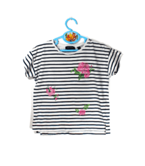 Blue Seven shirtje girls wit met donkerblauwe strepen maatje 110