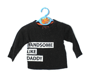 Early Days shirtje zwart met tekst: Handsome like Daddy maatje 74
