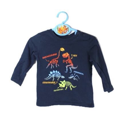 Dopodopo baby shirtje donkerblauw met dino skeletjes maatje 80
