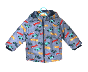 Name it winterjasje metallic blauw met stoere auto´s maat 80
