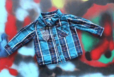 Wibra overhemd groenblauw boys met all over patroon maat 74