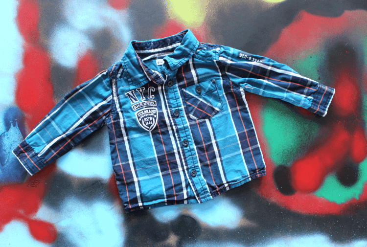 Wibra overhemd groenblauw boys met all over patroon maat 74