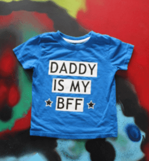 Primark shirtje blauw met tekst: DADDY IS MY BFF maatje 86