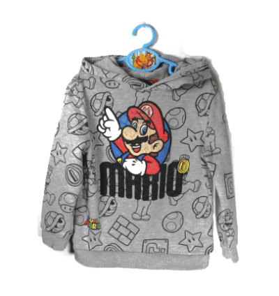 Super Mario World hoodie grijs met all over patroon maat 116