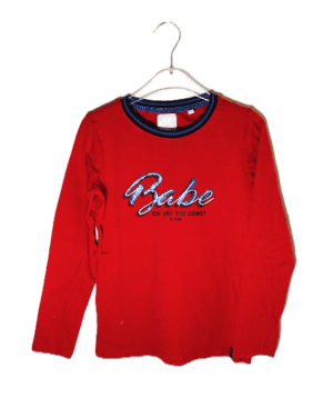 D-Zine shirtje rood met tekst: Babe how are you doing? D-Zine maat 128/134