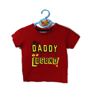 Primark zomer shirtje rood met tekst: My DADDY is a Legend! maat 86