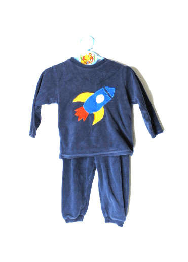 Zeeman pyjama velours donkerblauw met raket maat 80