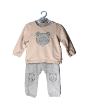 H&M setje sweater met broekje beer roze en grijs maatje 86