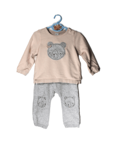 H&M setje sweater met broekje beer roze en grijs maatje 86