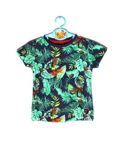 Unlocked zomer shirtje donkerblauw met all over patroon monkey maatje 104/110