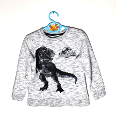 H&M sweater grijs Jurassic World met omkeerbare pailletten dino maat 104