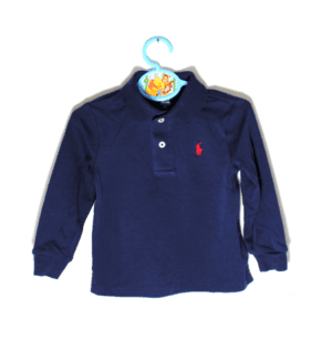 Ralph Lauren poloshirt uni donkerblauw met lange mouwen maatje 92