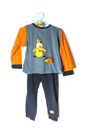 Bumba pyjama grijs en oranje met printje van bumba en egeltje maatje 98/104