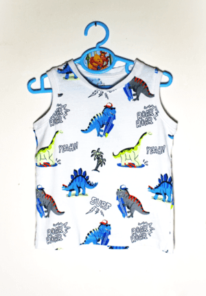 C&A tanktop wit met all over patroon van dino´s maatje 104