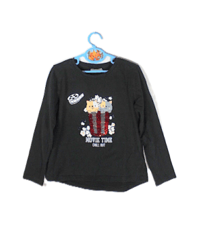 LC Waikiki girls shirt zwart met tekst: Movie Time Chill out maat 122/128