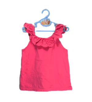 Primark haltertopje donkerroze met ruche maat 116/122