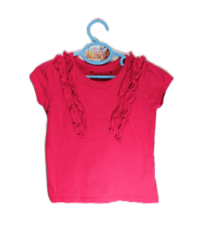 Primark shirtje donkerroze met ruches maatje 98