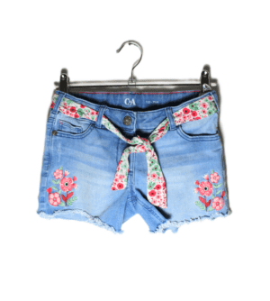 C&A meisjes jeans short blauw met bloemenmotief maat 122