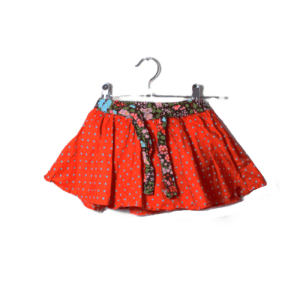 H&M rokje met broekje oranje met lichtblauwe dots maatje 80