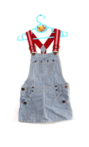 Hema denim overgooier girls wit en blauw gestreept maatje 98/104