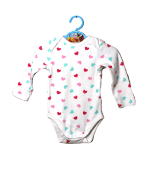 Baby Club rompertje wit met all over patroon met groene en roze hartjes maatje 80