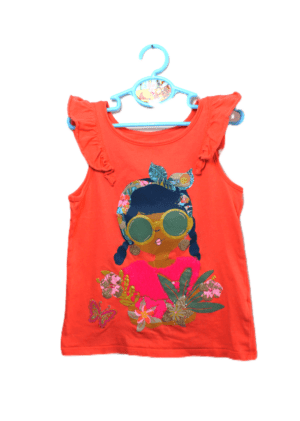 C&A Kids shirtje oranje girls met vlinder mouwen en print van meisje maat 128