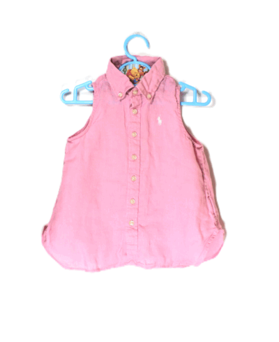 Polo Ralph Lauren linnen mouwloos Oxford shirtje roze maatje 98
