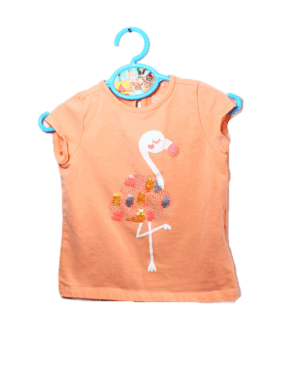 Biokatoen shirtje JBC girls zalmroze met flamingo maatje 86