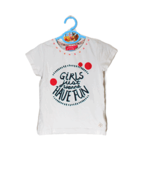 Jubel girls shirtje wit met tekst: Girls just wanna have fun maat 110