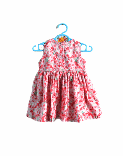 Fleurig jurkje met rood en roze bloemenpatroon van H&M maatje 68 - Afbeelding 2